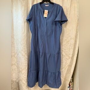 Blue Midi Tiered Button-Front Dress